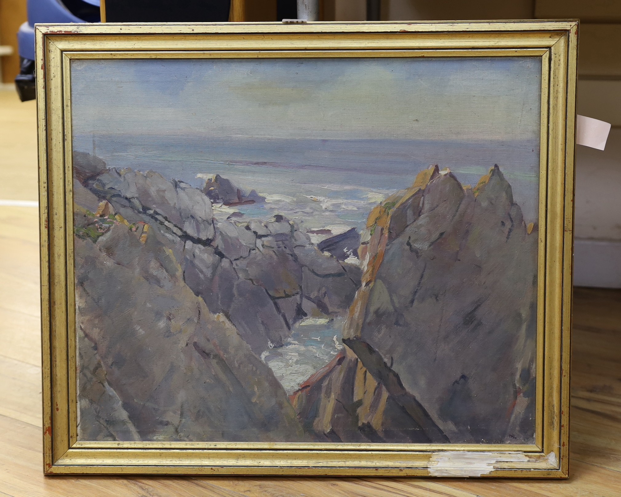 Montaque Leder (1900-1972), oil on canvas, Coastal scene, monogrammed, 50 x 60cm